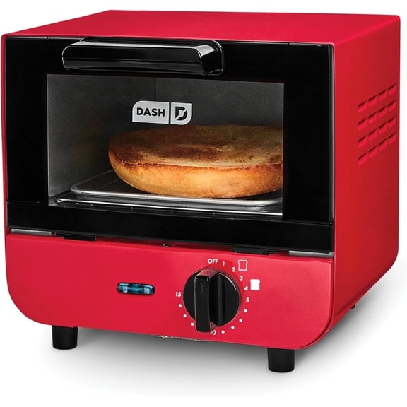 Mini Toaster Oven - Sleek & Stylish - For Creative Homemade Treats - Compact, Space-Saving Design - adjustable temperature dial - Removable Baking Tray - Red