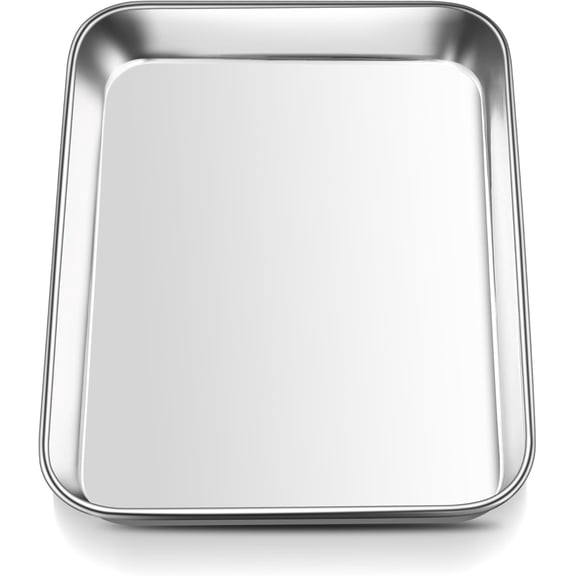 Mini Toaster Oven Tray 9.4”x7.3” Stainless Steel Baking Sheet, Small Non-Toxic Metal Pan, Rust & Warp Resistant, Mirror Finish, Dishwasher Safe