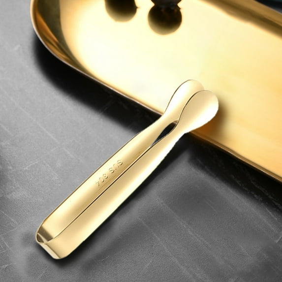 Mini Tongs For Serving Food,Set of 2 Small Tongs For Appetizers,Small Stainless Steel Metal Cooking Tong,for Tea Party Coffee Bar,4 inch Sugar Tong(Gold)