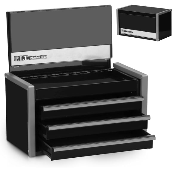 Mini Tool Box 8.6"W X 4.6"D, ortable 3 Drawer Steel Stackable Black Tool Box with Magnetic Tab Locking, Black Micro To Chest with Liner for Tools Storage and Organizers, Home DIY