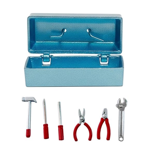 Mini Tool Collection (Tool Box+6 Tools) Dollhouses Miniature Scene Model Work Tool Set For Dollhouses Decoration