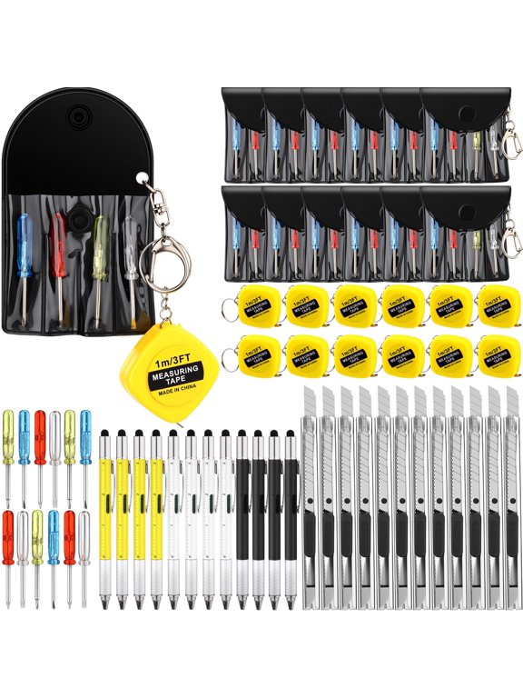 Mini Tool Keychain Set 48 Pcs Screwdriver Tape Measure Pen Knife 12 Each 1 Pack