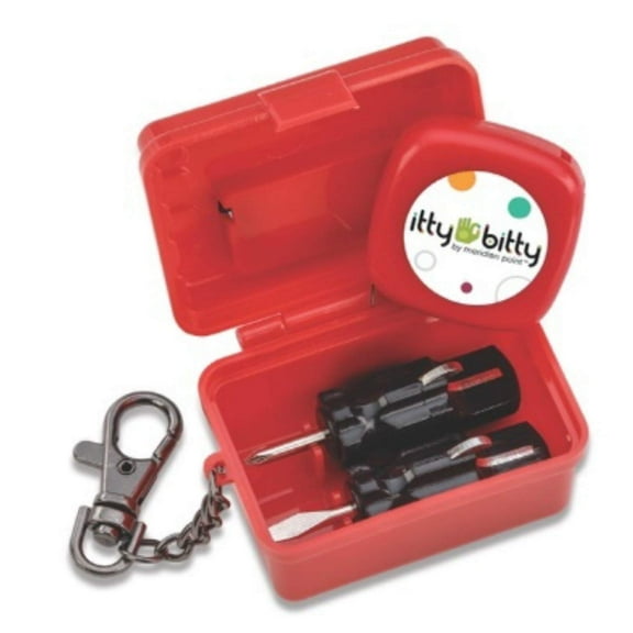 Mini Tool Kit with Mini Tape Measure, Two Screwdrivers with Bottle Opener Handle - Red Classic Small Tool Kit for EDC - Mini Tool Set with Lobster Clasp Keychain