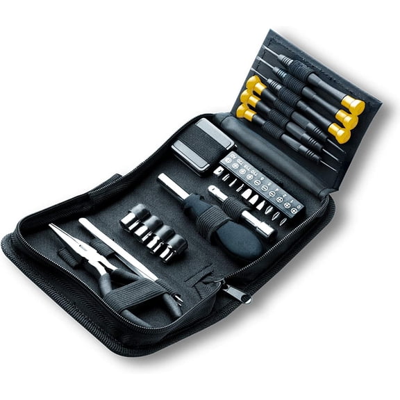Mini Tool Set, 25 pc Tool Kit, Precision Screwdriver Set, Long Reach Tweezers, Needle Nose Pliers, Sockets with Driver Handle and Interchangeable Bits