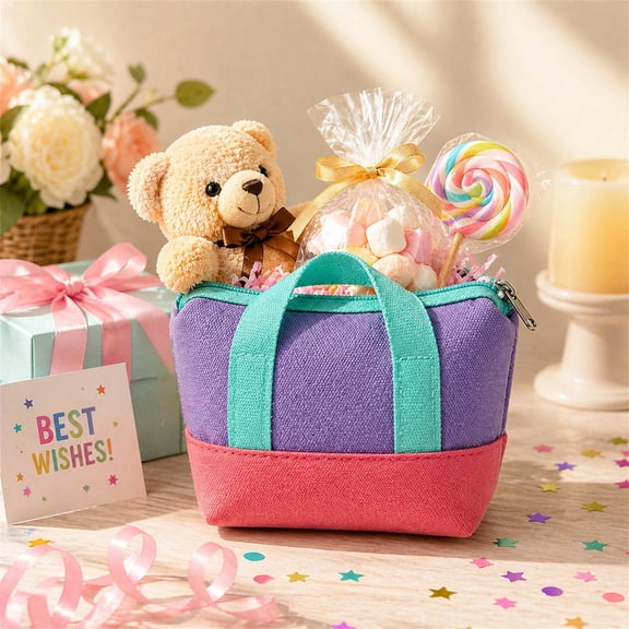 Mini Tote Gift Bag Canvas Reusable Gift Bag Decorative Storage Tote Portable Durable Design Stylish Packaging, Eco Friendly Gift Wrap Bag, For Party Birthday Gift Use