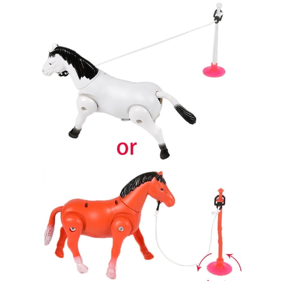 Mini Toy Horse Electric Toy Cartoon Running Toy with Suction Stake 2 AA Batteries Supply Circling Horse Toy for Kids3+