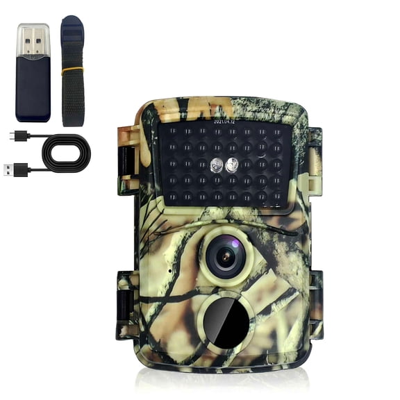 Mini Trail Camera 20MP 1080P with Infrared Night Vision Full HD Game Camera 52 Detection Range Wide-Angle Lens with Card Reader for Outdoor Animal Monitoring, Home Security Systems, Outdoor Use