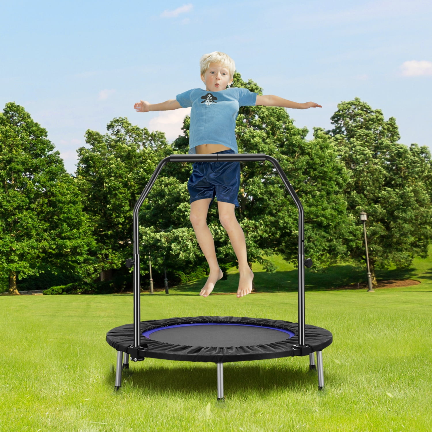 Mini Trampoline 40 Foldable Fitness trampoline with Adjustable Foam handle bar Small Exercise Rebounder for Adults and Kids Indoor and Outdoor Home Workout Walmart