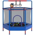 thumbnail image 1 of 60" Mini Trampoline for Kids with Basketball Hoop, Indoor/Outdoor Toddler Trampoline with Safety Enclosure, Segmart Kids Trampoline with Adjustable Gymnastics Bars, Ring, Ocean Balls, 1 of 9