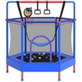 thumbnail image 1 of 60" Mini Trampoline for Kids with Basketball Hoop, Indoor/Outdoor Toddler Trampoline with Safety Enclosure, Segmart Kids Trampoline with Adjustable Gymnastics Bars, Swing, Ring, Ocean Balls, 1 of 9