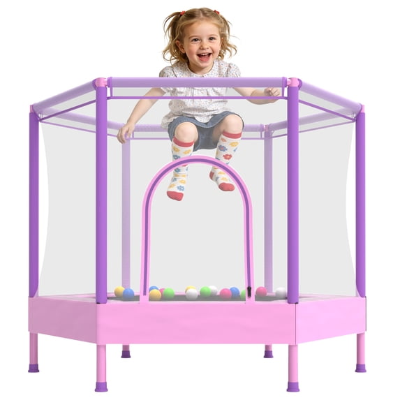 Mini Trampoline for Kids with Safety Enclosure Net, 55" Toddler Trampoline with No-Gap Safe Design, Segmart Recreational Trampolines for Birthday Gifts, Rebounder Trampoline with Ocean Balls