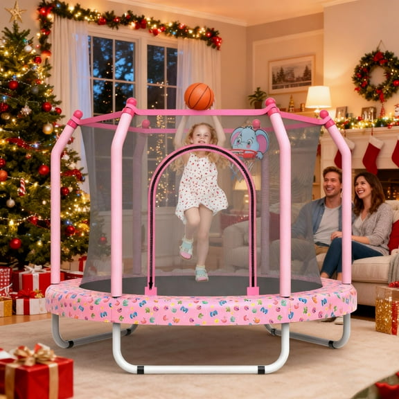 Mini Trampoline for Kids with Safety Enclosure Net, 55" Toddler Trampoline with No-Gap Safe Design, Segmart Recreational Trampolines for Birthday Gifts, Rebounder Trampoline with Ocean Balls
