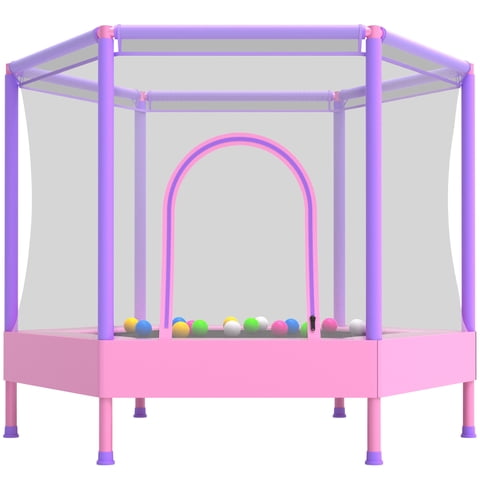 55" Mini Trampoline for Kids with Safety Enclosure Net, Kids Trampoline with No-Gap Design, SEGMART Small Recreational Trampolines for Birthday Gifts, Indoor Trampoline with Ocean Balls