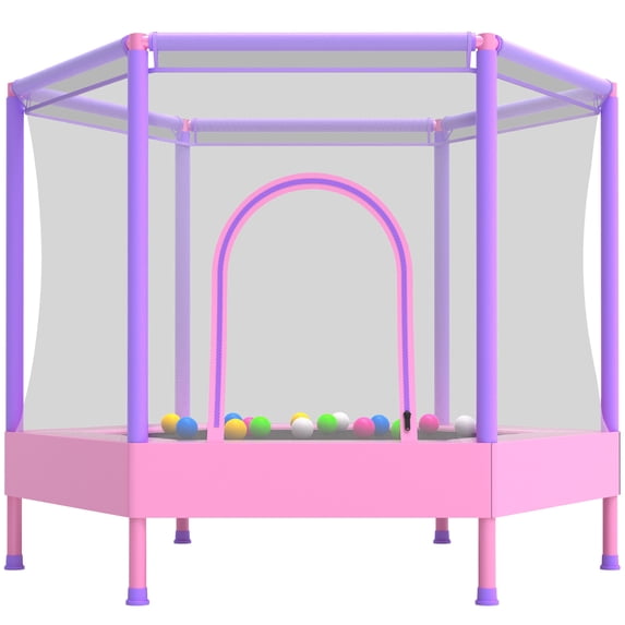 55" Mini Trampoline for Kids with Safety Enclosure Net, Kids Trampoline with No-Gap Design, SEGMART Small Recreational Trampolines for Birthday Gifts, Indoor Trampoline with Ocean Balls