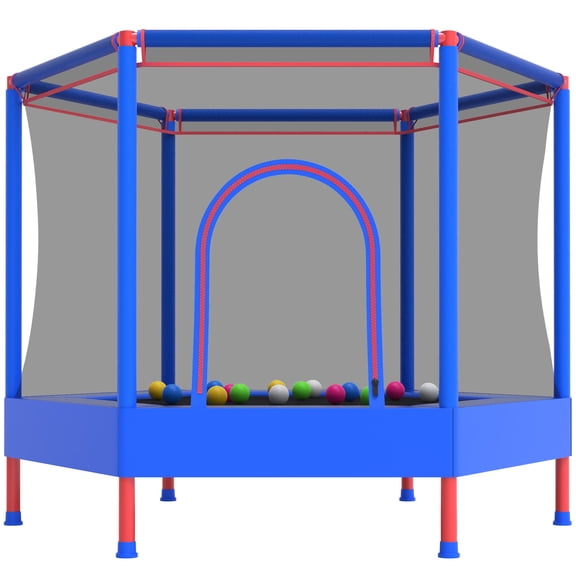 55" Mini Trampoline for Kids with Safety Enclosure Net, Kids Trampoline with No-Gap Design, SEGMART Small Recreational Trampolines for Birthday Gifts, Indoor Trampoline with Ocean Balls
