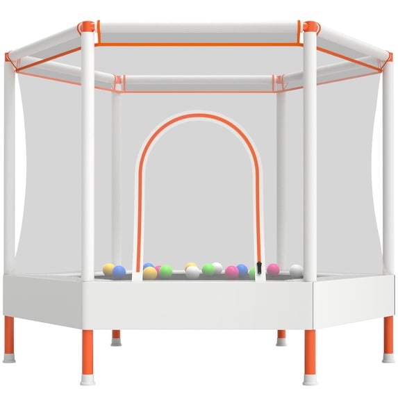 55" Mini Trampoline for Kids with Safety Enclosure Net, Kids Trampoline with No-Gap Design, SEGMART Small Recreational Trampolines for Birthday Gifts, Indoor Trampoline with Ocean Balls