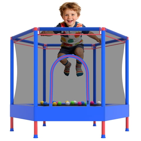 Mini Trampoline for Kids with Safety Enclosure Net, 55" Toddler Trampoline with No-Gap Safe Design, Segmart Recreational Trampolines for Birthday Gifts, Rebounder Trampoline with Ocean Balls