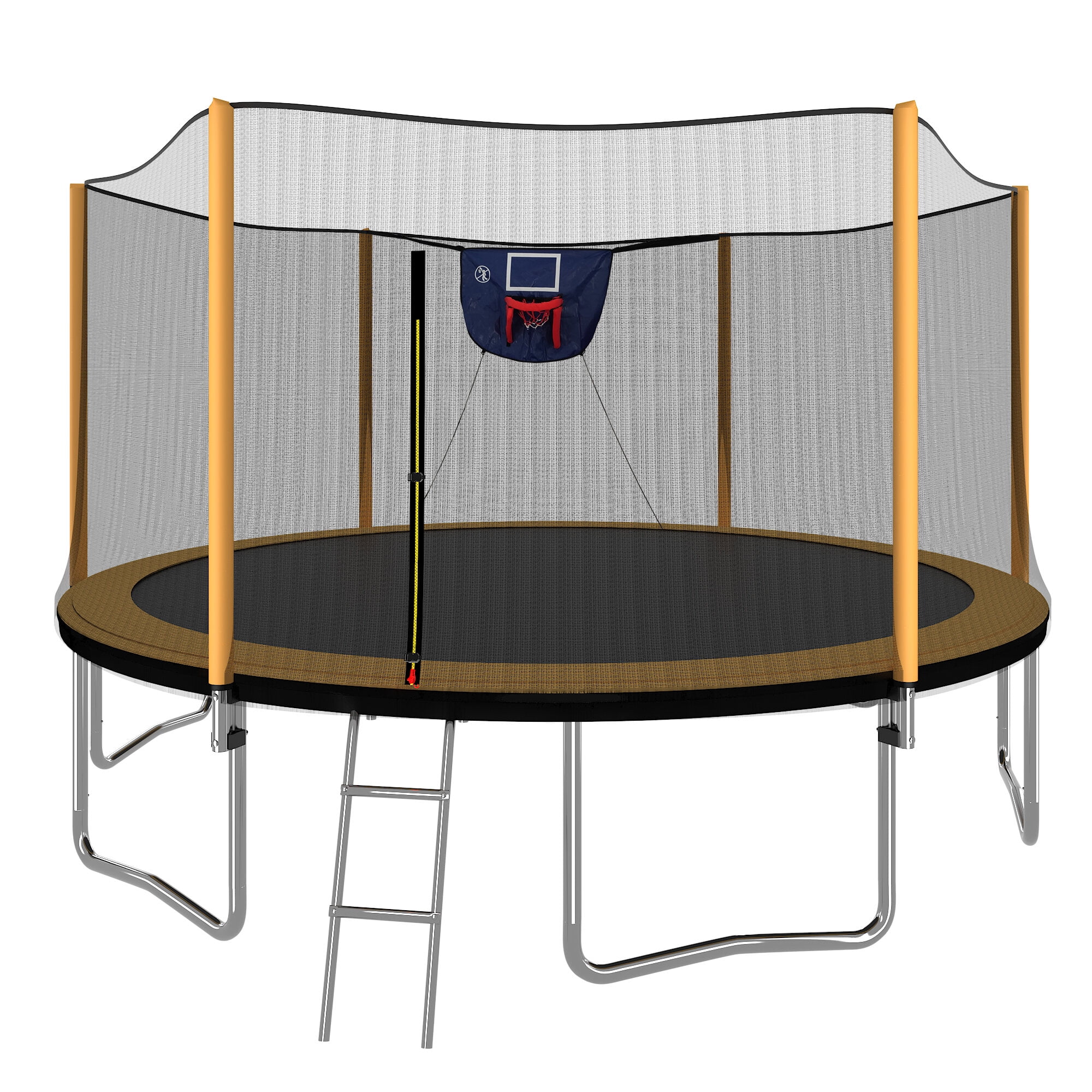 Mini Trampoline, Upgrade- 14FT Trampoline with Basketball Hoop Inflator and Ladder(Outer Safety Enclosure) Orange, Orange Trampoline For Kids,Steel Fitness Trampoline