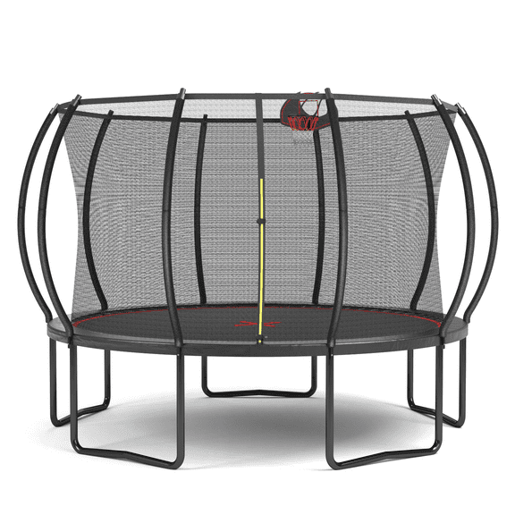 Mini Trampoline, YC 12FT trampoline Pumpkin- Black Red, Black+Red Trampoline For Kids,Steel Fitness Trampoline, Fitness & Sports Fitness Trampolines