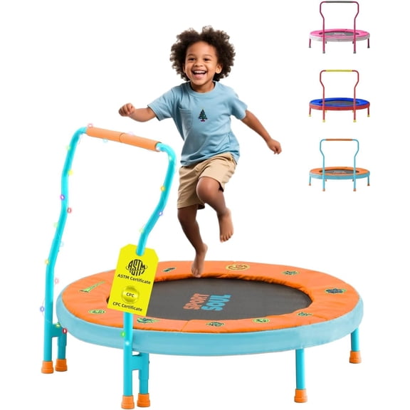 Mini Trampoline for  3-6 with Super Safe  Handle Bar, 3ft  Trampoline Indoor with No-Gap Cover for Indoor and Outdoor