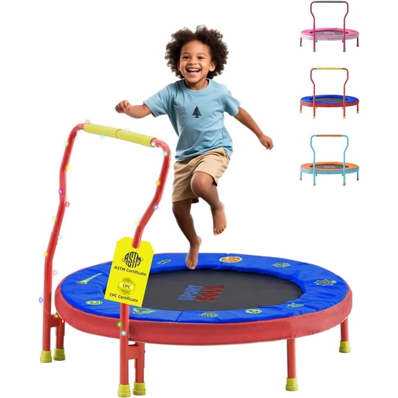 Mini Trampoline for 3-6 with Super Safe Handle Bar, 3ft Trampoline Indoor with No-Gap Cover for Indoor and Outdoor