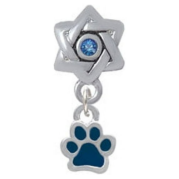Mini Translucent Navy Paw - Star of David with Blue Crystal Charm Bead
