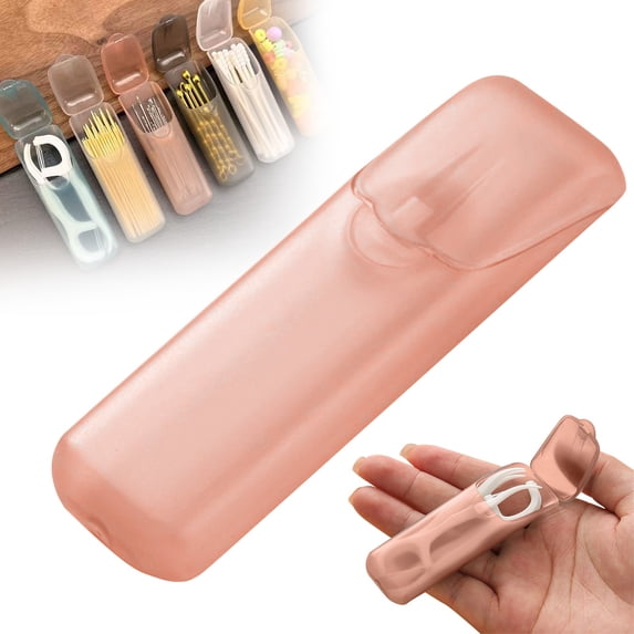 Mini Transparent Pink Toothpick Holder – 8.4x2.5cm Portable Storage Case for Floss, Needles & Small Essentials (Plastic)