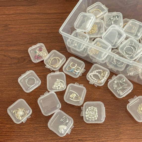 Mini Transparent Plastic Beads Containers for Earrings Rings Bracelets Storage Square White 3.5x3.5cm