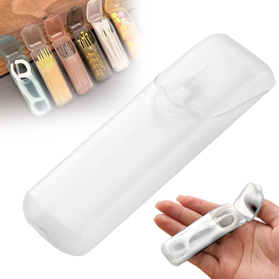 Mini Transparent White Toothpick Holder – 8.4x2.5cm Portable Storage Case for Floss, Needles & Small Essentials (Plastic)