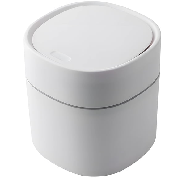 Mini Trash Can, 0.5 Gallon Small Bin With Press-Top Lid, Compact Table Waste Basket, Portable Countertop Garbage Container For Office Car Home, White PP, 5.1 X 5.5 In