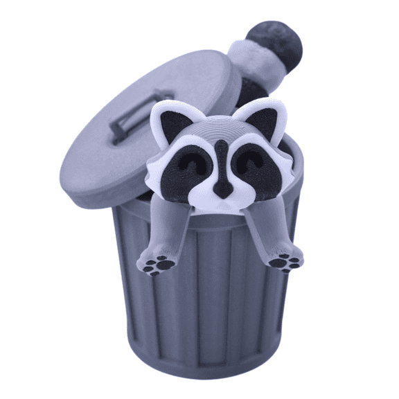Mini Trash Can with Articulated Raccoon  3D Printed Decorative Desk Bin  Fun Movable Trash Panda Collectible  BuildInk (Small - 2.5" Trash Can, 4.3" Raccoon)