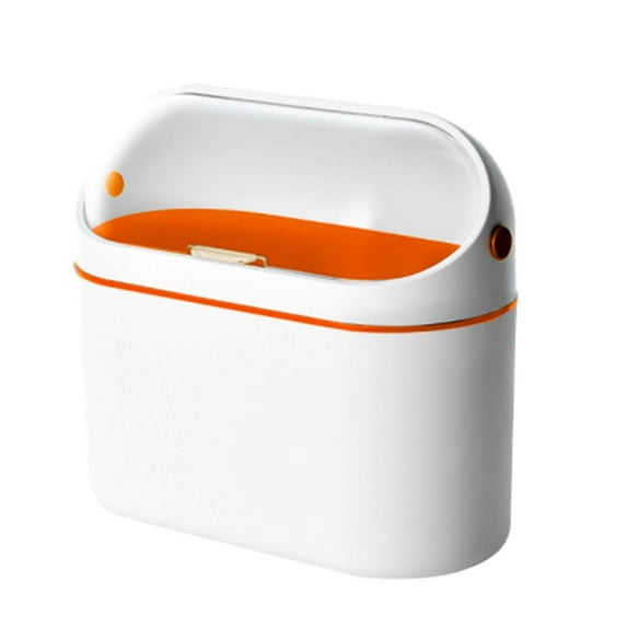 Mini Trash Can with Lid - 4L Small Desk Garbage Bin | Plastic Countertop Waste Basket | 8.07" x 4.02" x 7.48" | Orange/White | Removable Lint Bin for Bathroom, Office & Bedside