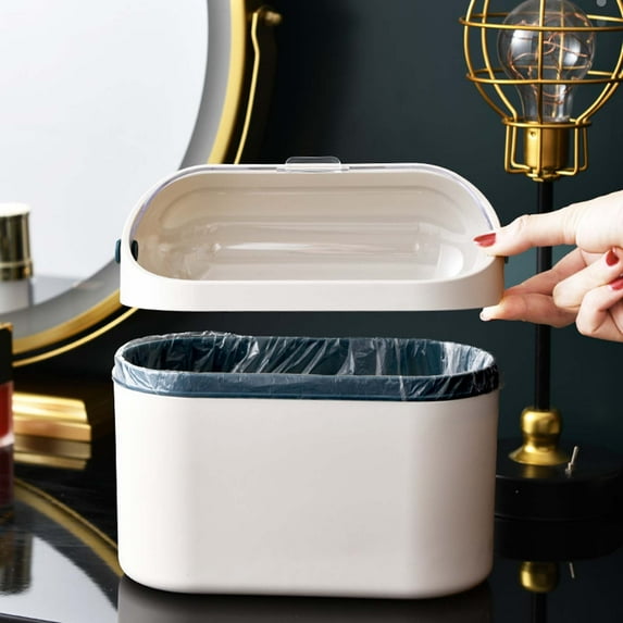 Mini Trash Can with Lid, Small Desktop Countertop Garbage Bin for Bathroom Bedroom Office Kitchen, Removable Wastebasket for Paper Scraps Makeup Trash, Cute Space-Saving Trash Can