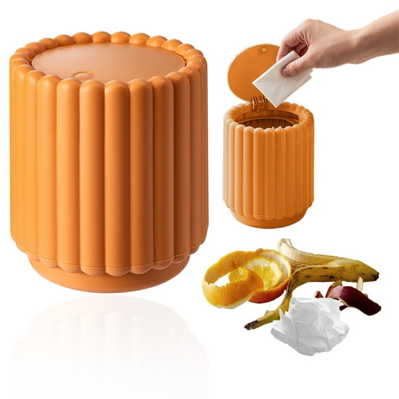 Mini Trash Can with Lid, Small Plastic Garbage Container Bin Trash Can for Desktop, Tabletop, Coffee Table or Countertop Trash Bin Table Wastebasket Paper Basket for Office Bathroom(Orange)