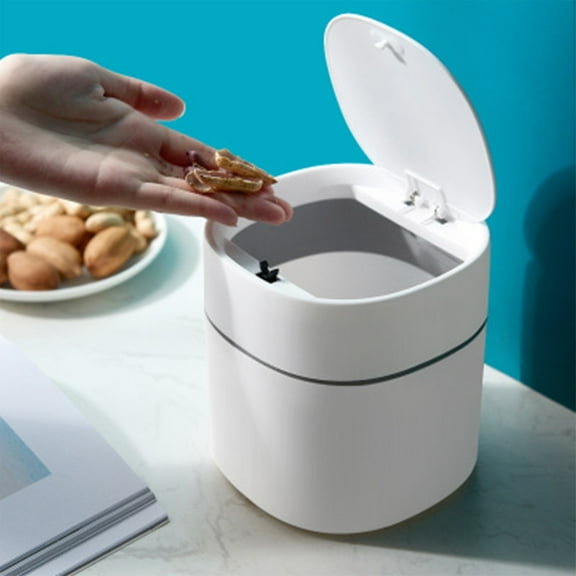 Mini Trash Can With Lid, Small Wastebasket For Bathroom, Office, Vanity, Tabletop, 2L Capacity, Stylish Round Bin For Tissues, Cotton, Makeup Sponges, Compact Design