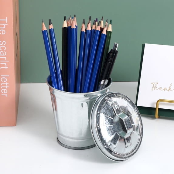 Mini Trash Can Outdoor Garbage with Lid Container Waste Paper Basket Vintage Metal Office - 3.74" x 3.54" x 3.74" (L x W x H)