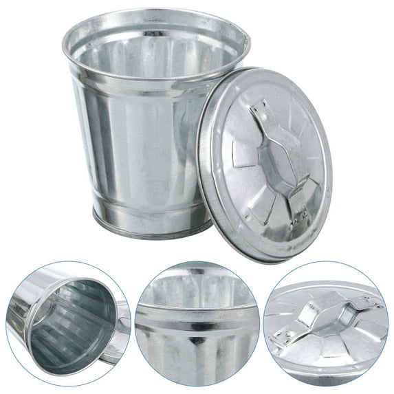 Mini Trash Can Outdoor Garbage with Lid Container Waste Paper Basket Vintage Metal Office - 3.74" x 3.54" x 3.74" (L x W x H)