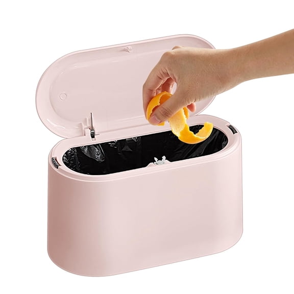 Mini Trash Can, Press Pop-Up Lid, Double Layer Hidden Bag Design, for Desk, Bathroom, Office