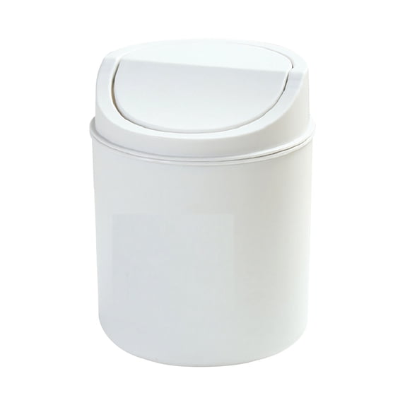 Mini Trash Can with Swing-Lid, Small Durable Plastic Garbage Container Bin for Desktop, Tabletop, Coffee Table Living Room Countertop, Reusable Trash Bin Waste Paper Basket, 1Pc(White,6.5x5")