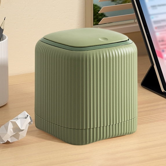 Mini Trash Can,Tiny PP Press Top Desktop Garbage Can Countertop Waste Basket with Lid for Bathroom Office Kitchen Desk Coffee Table (Green)