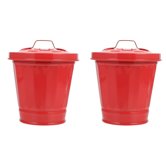 Mini Trash Can outside with Lid 2 Pcs Garbage Metal Galvanized Car Container Debris Storage Bin Red Office