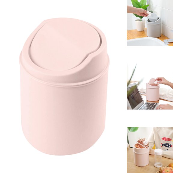 Mini Can with Lid, Desktop Garbage Cans with Swing Lid Tiny Countertop Garbage Bin Small Table Top Waste Basket for Home Office