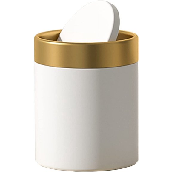 Mini Trash Can with Lid, Tiny Desk Trash Can, 1.5 Liter Small Metal Garbage Can for Countertop Coffee Bar, White