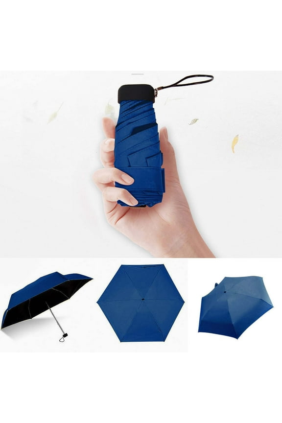 Mini Travel Compact Windproof Umbrella - Small Folding Lightweight Sun & Rain Umbrellas with 95% UV Protection for Women Men (Navy)