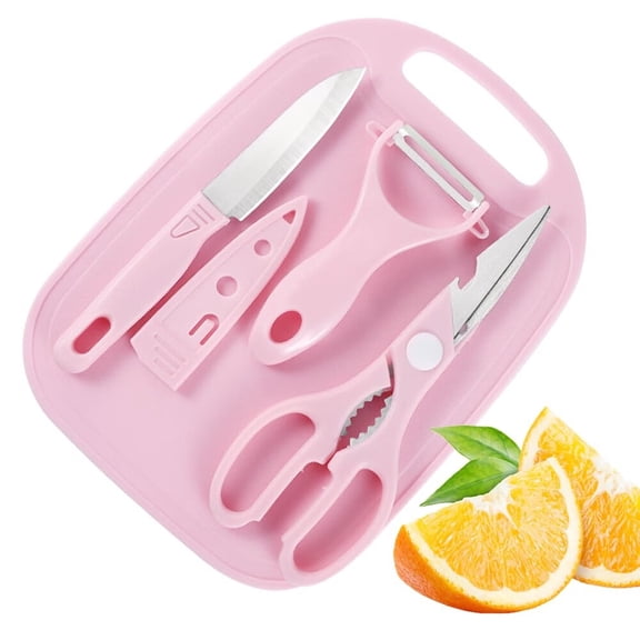 Mini Travel Cutting Board Set,4 Pcs Portable Mini Camping Plastic Cutting Board & Knife,Fruits & Vegetable Peeler Scissors