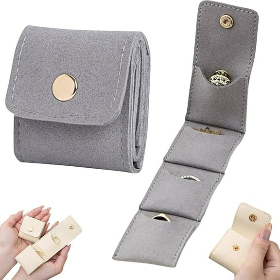 Mini Travel Jewelry Bag, Foldable Mini Travel Jewelry Pouch, Portable Jewelry Organizer with Buckle, Multi-compartment Design for Earrings, Rings, Necklaces (Gray)