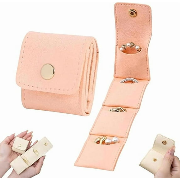 Mini Travel Jewelry Bag, Foldable Mini Travel Jewelry Pouch, Portable Jewelry Organizer with Buckle, Multi-compartment Design for Earrings, Rings, Necklaces (Pink)