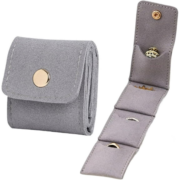 Mini Travel Jewelry Bag, Mini Travel Jewelry Roll Bag with Buckle, Portable Foldable Travel Jewelry Organizer Case, Small Jewelry Box for Earrings, Rings, Necklaces (Gray)