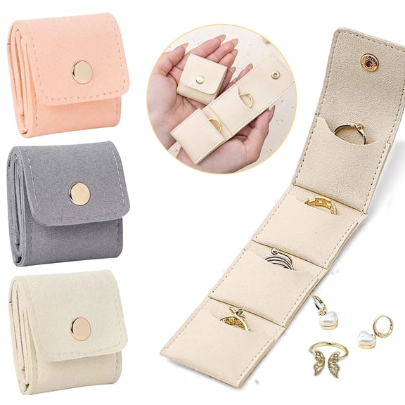 Mini Travel Jewelry Bag - Multi-Compartment Water-Resistant Soft Nylon Storage, Lightweight Portable Organizer with Zipper Pockets for Rings, Earrings & Small Accessories, 1.9x1.8in, Beige