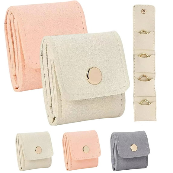Mini Travel Jewelry Bag - PU Leather 4-Pocket Storage Book, Portable Jewelry Organizer Case for Earrings & Rings , Foldable Necklace Roll with Buckle Closure